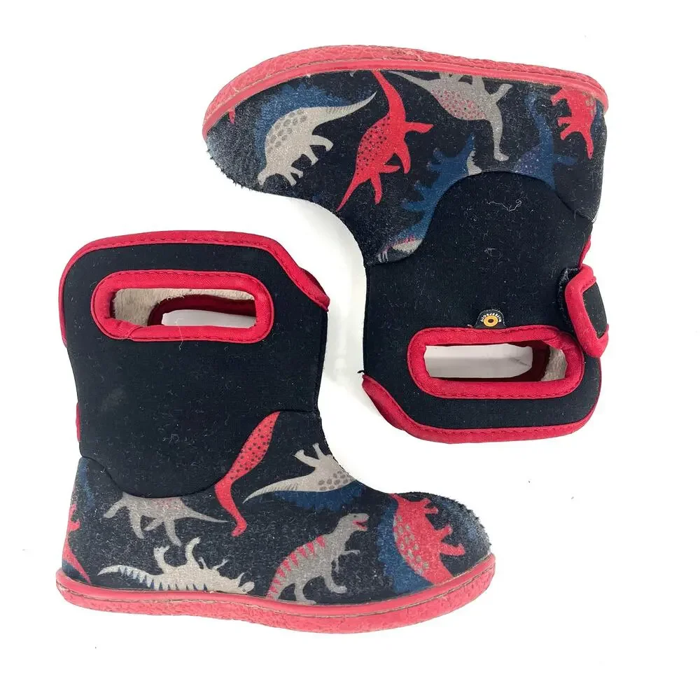 Bogs EU24 - US8 Toddler‎ Rain Snow Dinosaur Soft Side waterproof Lined Black Red